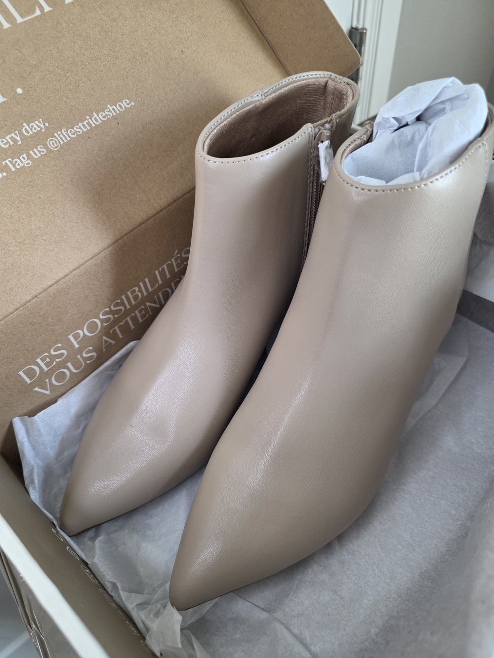 Life Stride Women's Pointed Toe Ankle Boots in Beige